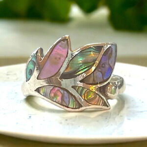 Abalone Sterling Silver Leaf Ring (7.5)